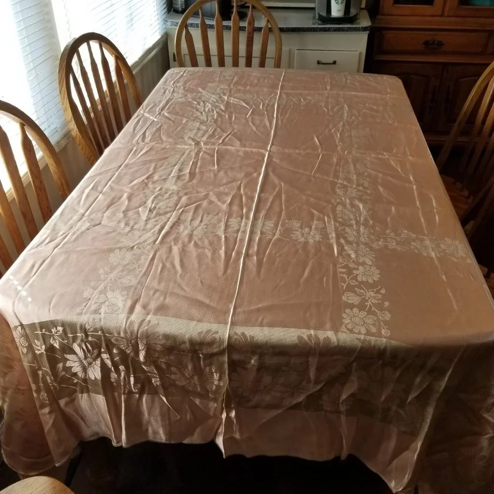 Pink Silver Floral Rectangle Tablecloth Linen Cloth Cover 82